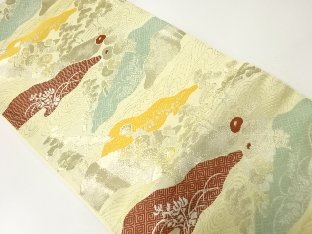 JAPANESE KIMONO / ANTIQUE FUKURO OBI / SILK / WOVEN PINE & KIKU